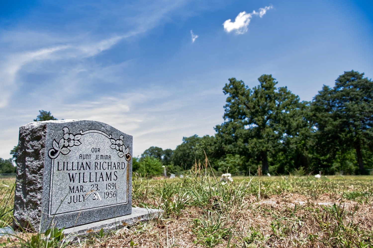 Lillian Richard Williams, who played Aunt Jemima, is buried in the Fouke Cemetery.